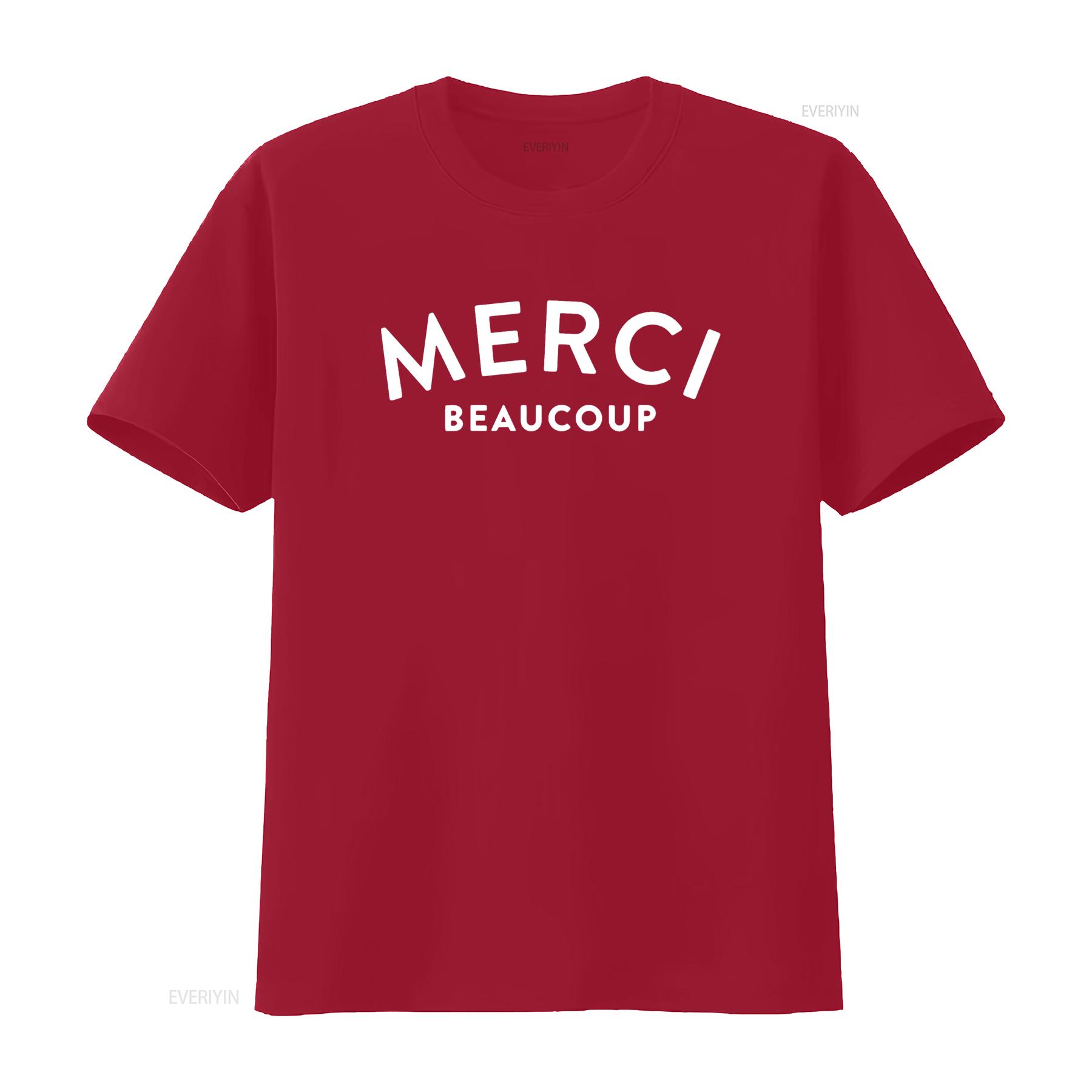 

Womens Merci Beaucoup French Slogan Round Neck T Shirt Black Medium vintage Washed Stretched graphic homme Soft streetwear S