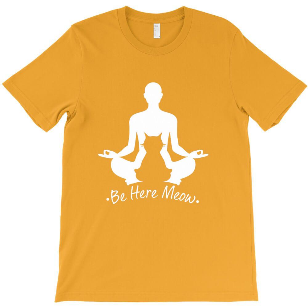 Be Here Meow Yoga With Cats Lovers T Shirt Short Sleeve T Shirts Men Funny T