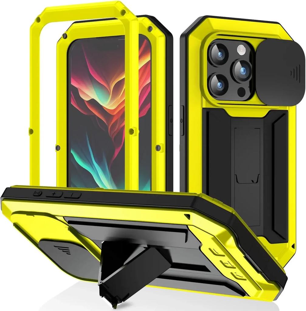 Heavy Duty Rugged Metal Case for IPhone, Case for IPhone 16 13 15 14 Pro Max, Screw Military Shockproof Cover with Screen Ca