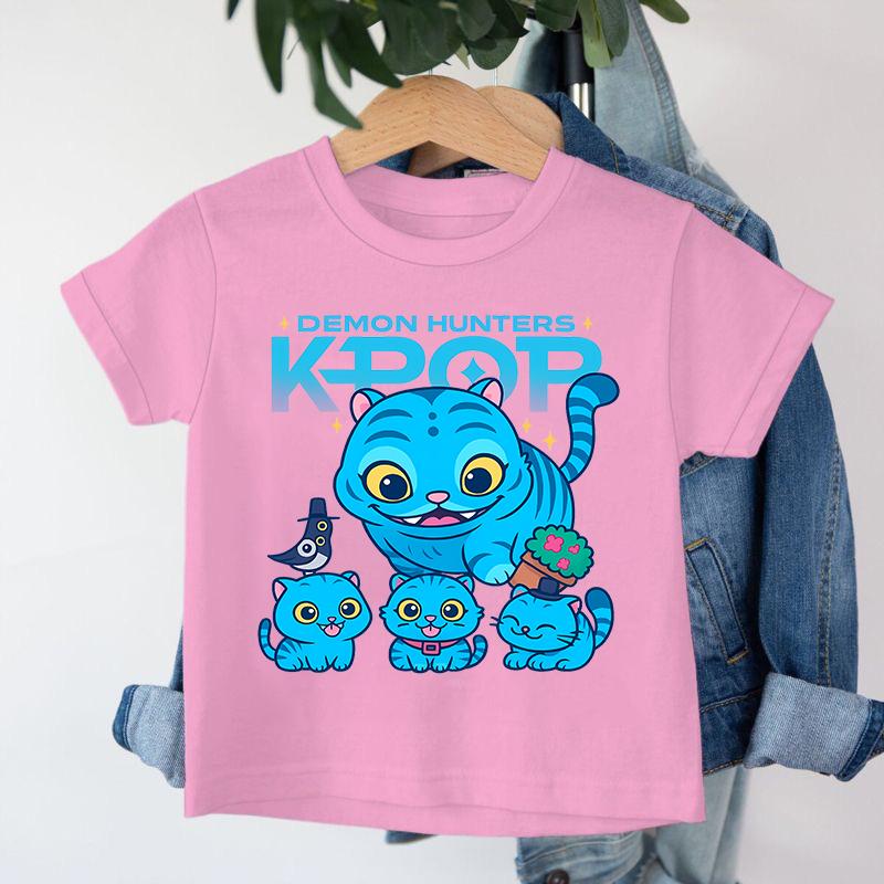 New KPop Demon Hunters Saja Boys Cartoon Boys T-shirt Round Neck Print Fashion Casual Top Children's T-shirt Kids Clothing