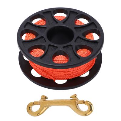 30M Scuba Diving Reel Scuba Diving Finger Spool with Double Ended Bolt Snap Clip Fluorescent Orange WireBlack