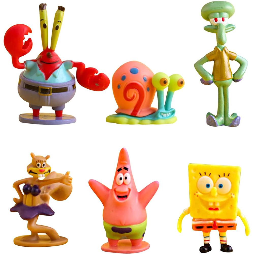New 6× DIY Sponge-Bob Action Figure Party Decoration Supplies Cake Toppers for Kids