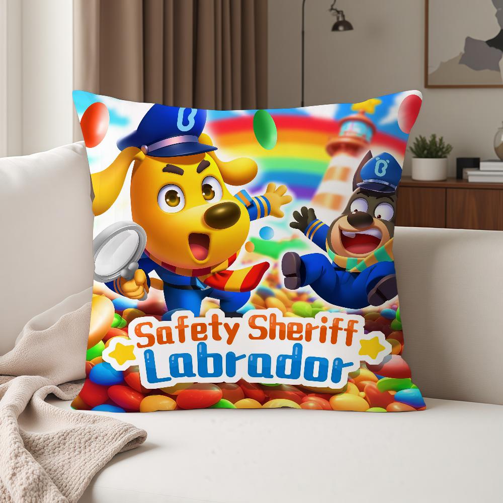 Cartoon SSafety SSheriff LLabrador Pillow Case Suitable For Bedrooms Living Rooms Cars Home Decoration