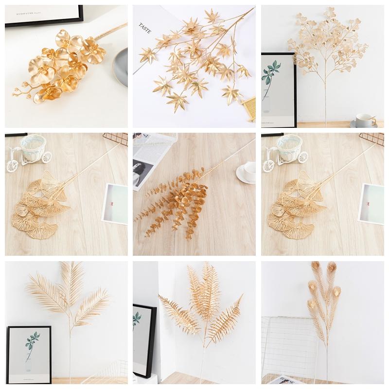 Buquê de Flores Artificiais Douradas Ornamento de Planta Falsa para Decoração de Casa, Quarto, Decoração de Natal, Ano Novo, Presentes, Acessórios