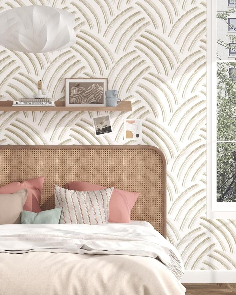 Beige White Peel and Stick Wallpaper Boho Self Adhesive Wallpaper Decorative For Bedroom Drawers Cabinets Decor Vinyl Roll