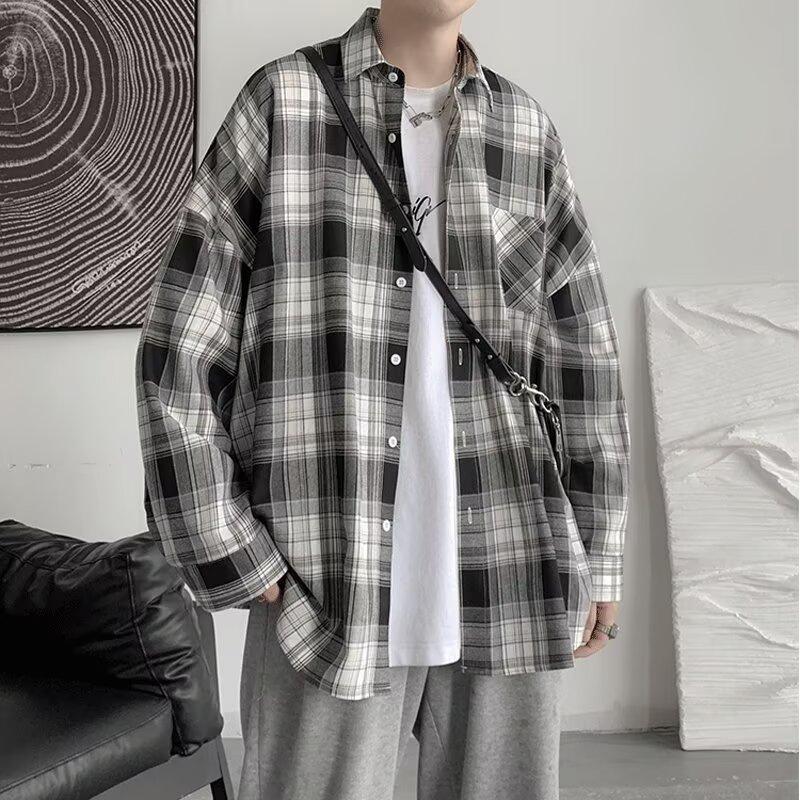 2024 Checkered Long Sleeved Shirt Ins Loose Shirt Men'S Summer Trend Versatile Casual Jacket