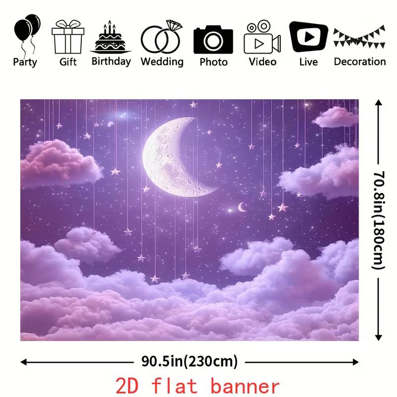 2D Dreamy Purple Moon Backdrop Pastel Cloud Starry Night Photography Background