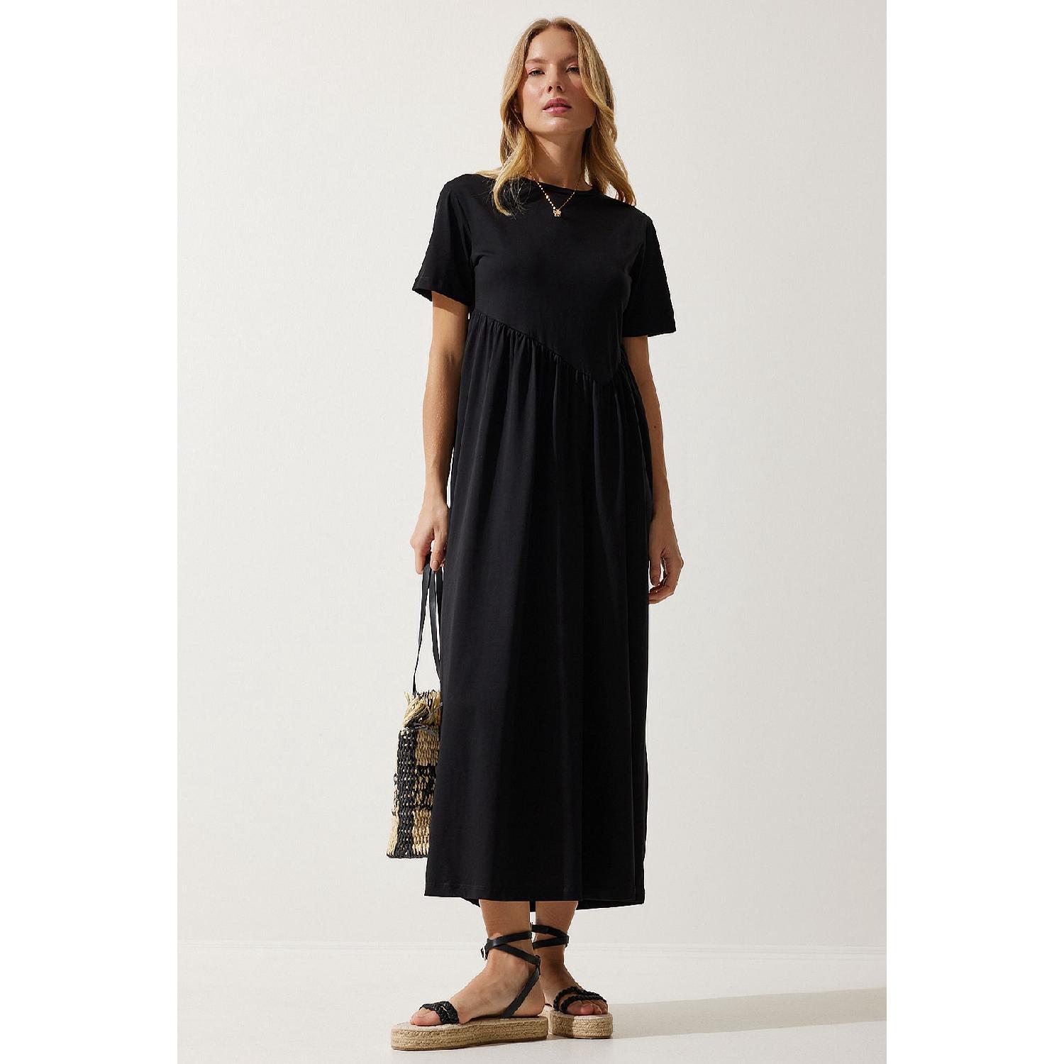 

Women s Black Gathered Long Knitted Dress Mc00272 36 чистый
