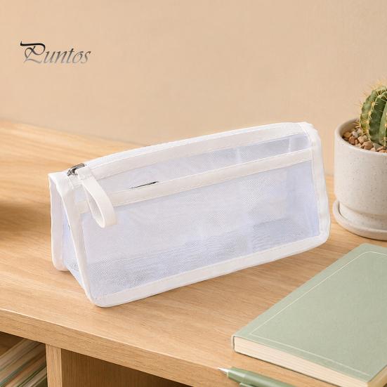 Lightweight Stationery Organizer Exam Pencil Case for Students, Double Layer Clear Mesh Pouch, Moisture-proof Bag Large Capacity Transparent