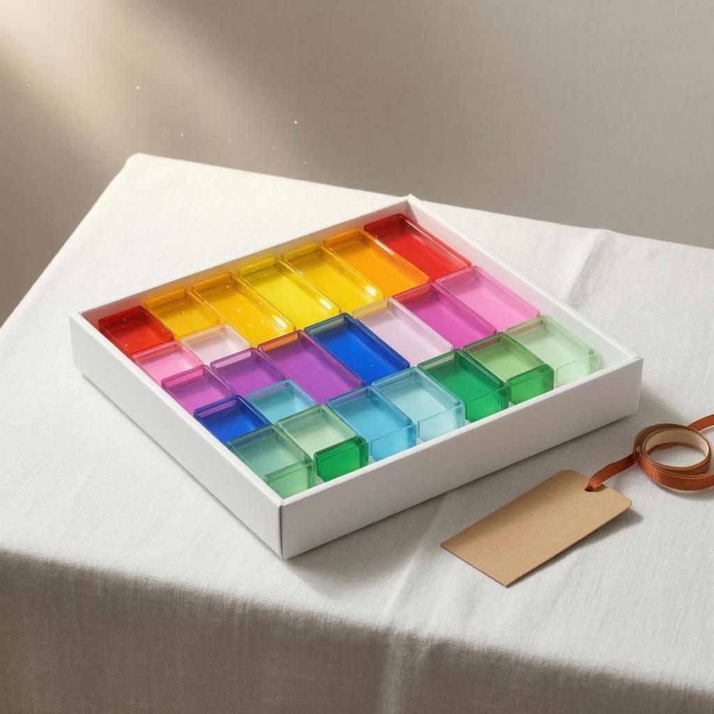 28 Pieces Rainbow Acrylic Blocks Clear Translucent Building Glossy Educational Toy
