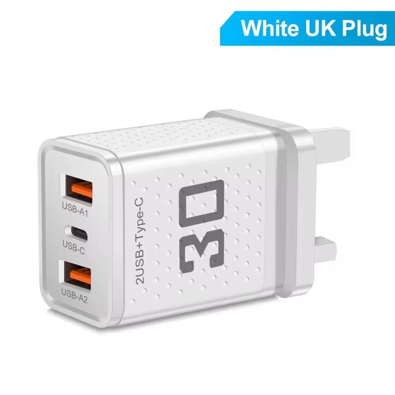 30W USB Typ C Ladegerät Schnellladung EU/US Stecker Handy Ladeadapter Für iPhone Samsung Xiaomi Huawei 3 Anschlüsse Schnelles Wandladegerät