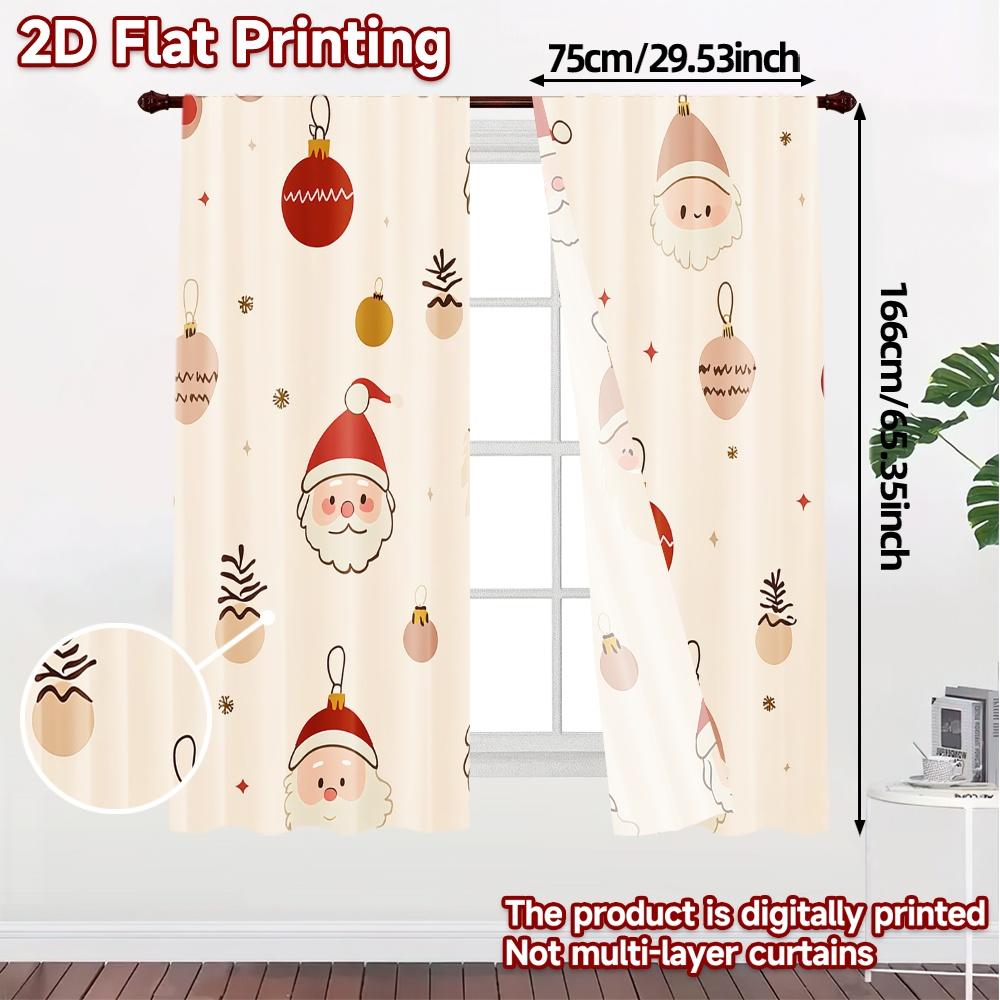 2pcs  Curtains Cute Santa Claus Christmas Ornaments (2) Modern Curtains Machine Washable Fabric Curtains Room Decor Ldeal for