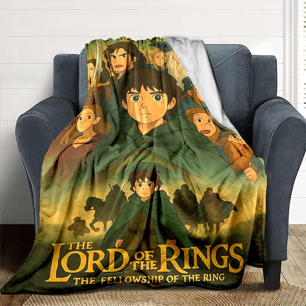 1pc Studio Ghibli Lord of the Rings Flannel Blanket Soft Warm Throw for Home, Office, Travel, All Season Cozy Bedding Gift, Office