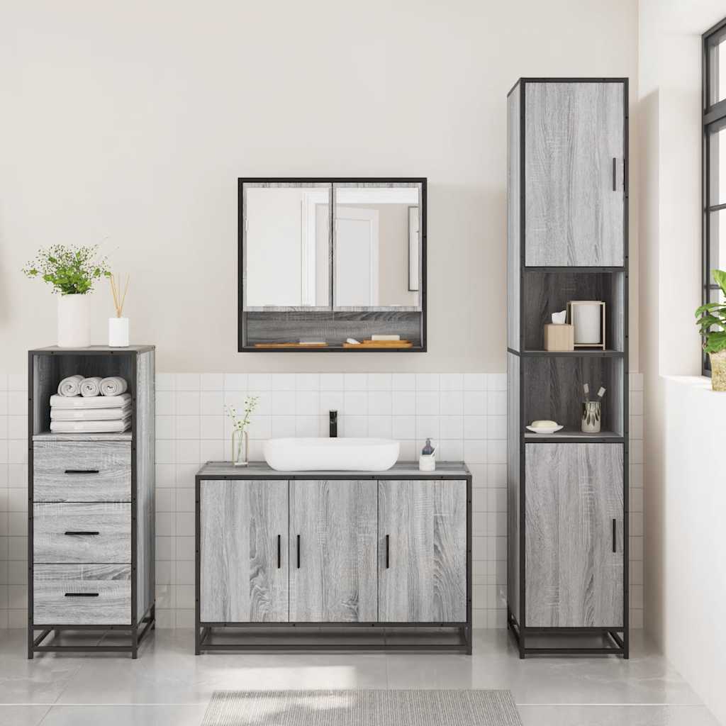 3 Piece Bathroom Furniture Set Grey Sonoma Wood Based Panel