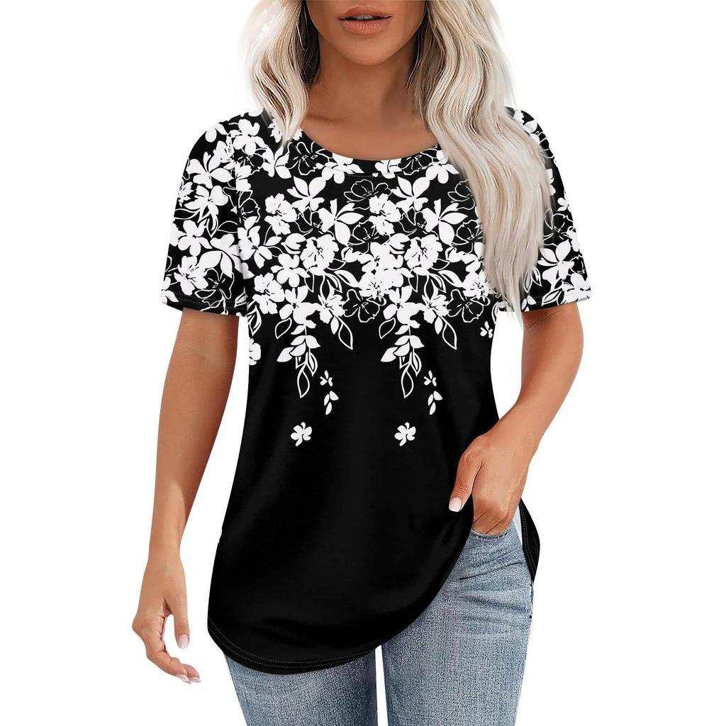 European Style Women Clothing Casual Versatile Short Sleeve Round Neck T-Shirt WA30