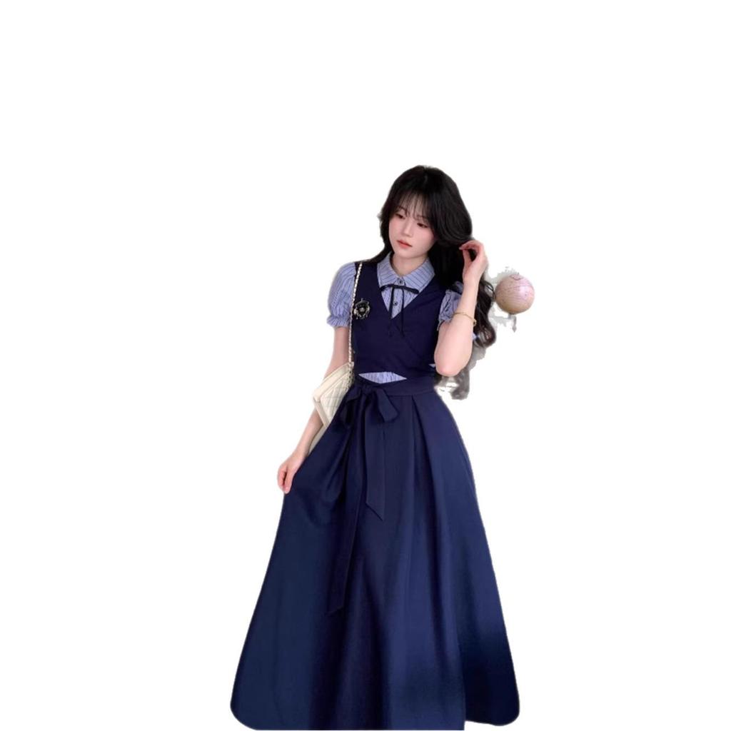 Vestito Primaverile a Finta Due Pezzi con Pizzo e Fiocco Dolce in Stile Coreano per Ragazze Energiche