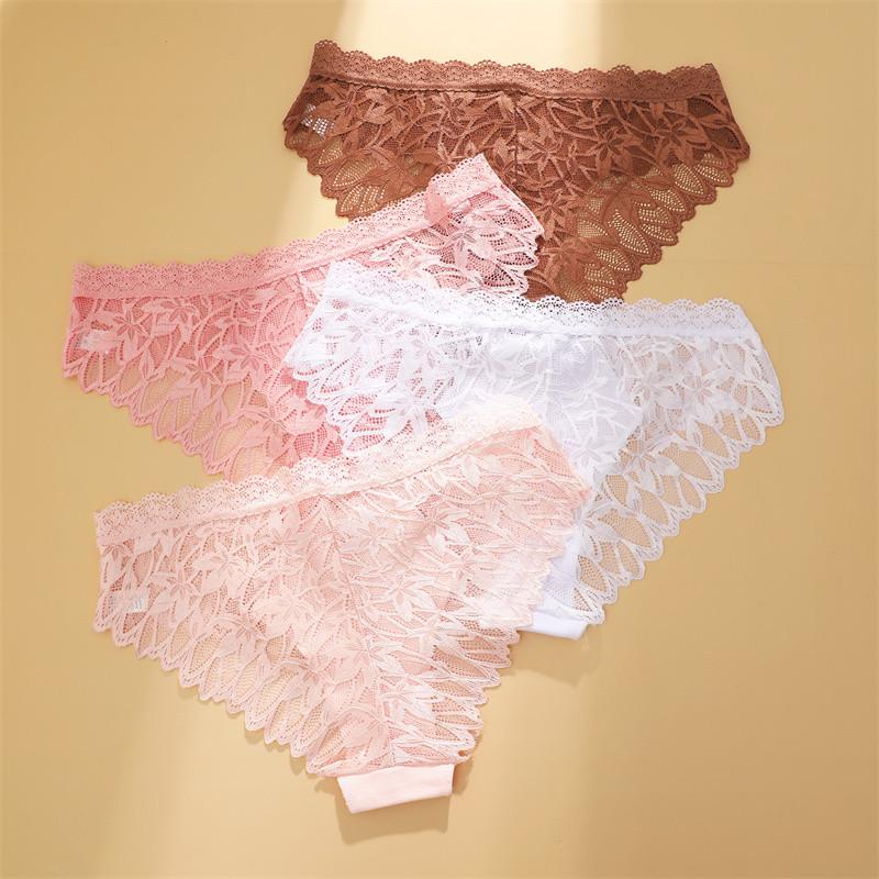 FINETOO Majtki z koronki kwiatowej dla kobiet Seksowna perspektywa Miękkie majtki Hollow Out Bielizna oddychająca