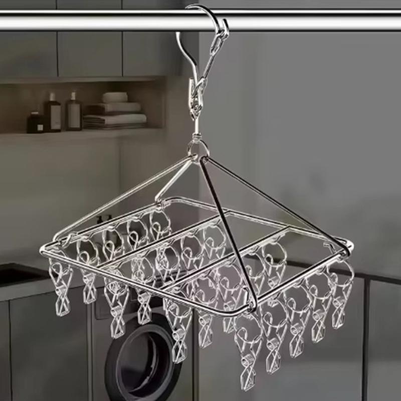 40 Clips Clothesline Stainless Steel Retractable Fasteners Windproof Clothes Peg Clothespin Laundry Hanger Airer Dryer