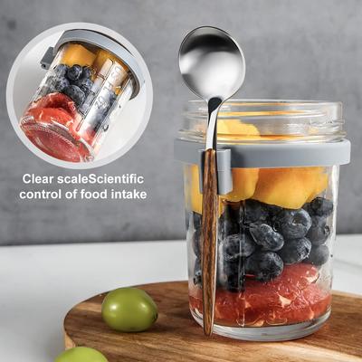 300ML Übernacht-Haferflocken-Gläser Milch Obstsalat Lebensmittelaufbewahrungsbehälter Glas Frühstücksbecher Einmachgläser Kinder Wasserflasche Küchenartikel
