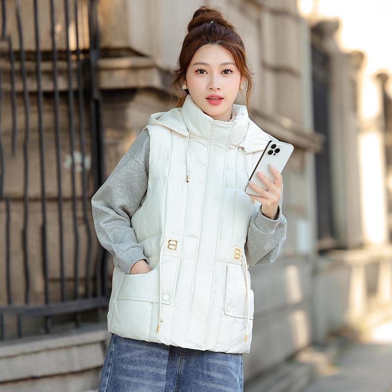 

New women s lightweight sleeveless collar stand-up collar high-quality jacket solid color thickened warm sports and leisure loose cotton jacket M