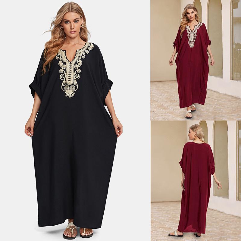 2024 European & American Cotton Embroidered Plus Size Beach Cover-up Dress