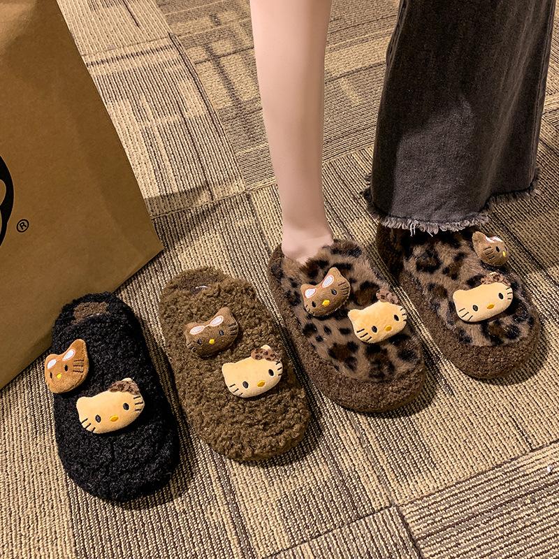 Cute bag head lamb wool slippers women's outer wear 2025 new autumn and winter thick bottom warm one pedal cotton mop