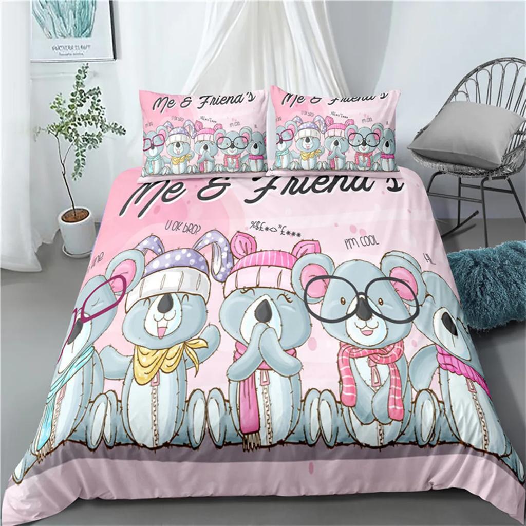 Cartoon Koala Branch Duvet Cover Microfiber Cute Animal Paint Artistic Theme For Boys Girls Children Room Decor Queen King Size