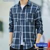 ROMON Men's Plaid Long Sleeve Button-Down Shirt