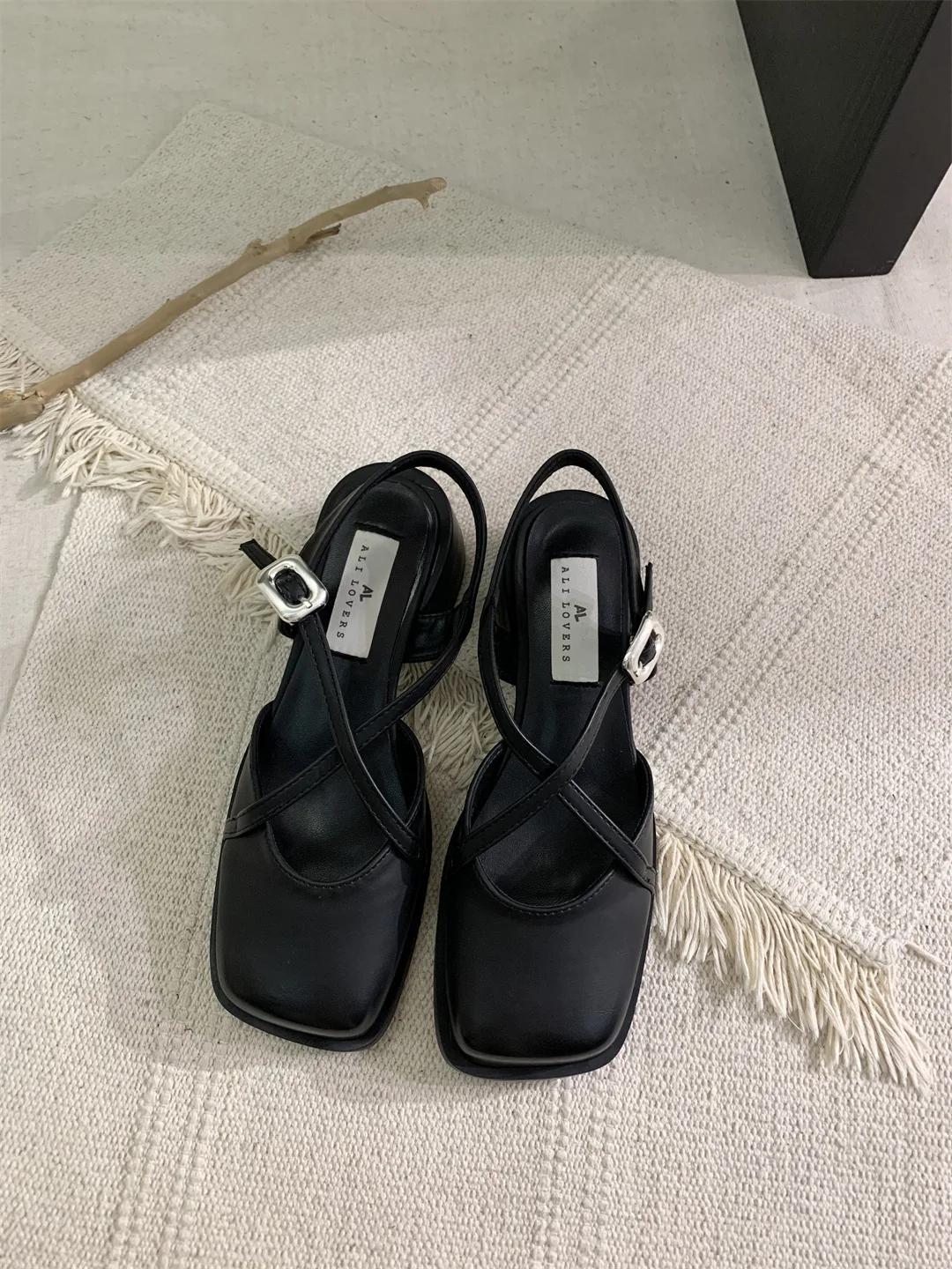 

Модные туфли Мэри Джейн с закрытым носком, женские туфли с ремешком на крест, весенние женские туфли на толстом каблуке 35 чёрный