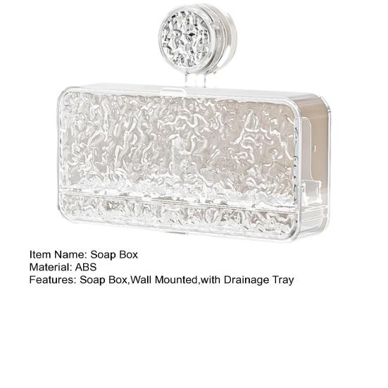 Soap Box with Draining Vacuum Suction Cup No Drilling Soap Dish Transparent Large Capacity Soap Holder Bathroom Storage