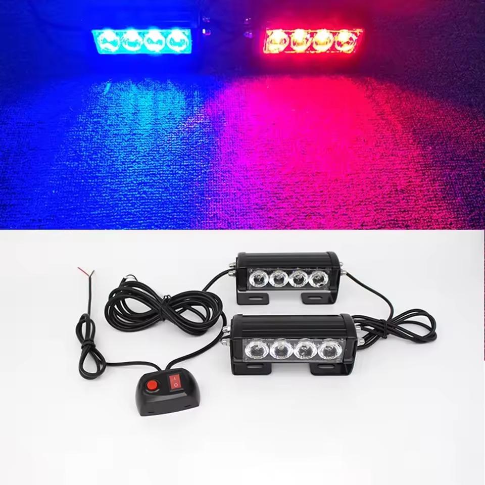4LED One Drag Two Strobe Middle Net Warning Light 8LED Strobe Lamp One Drag Two Long Bumper Light Opening