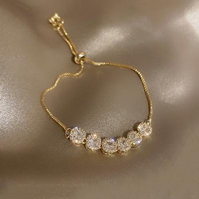 Korean Style New Luxury Crystal Cubic Zirconia Pendant Bracelet Women Round Shiny Rhinestone Bangle Zircon