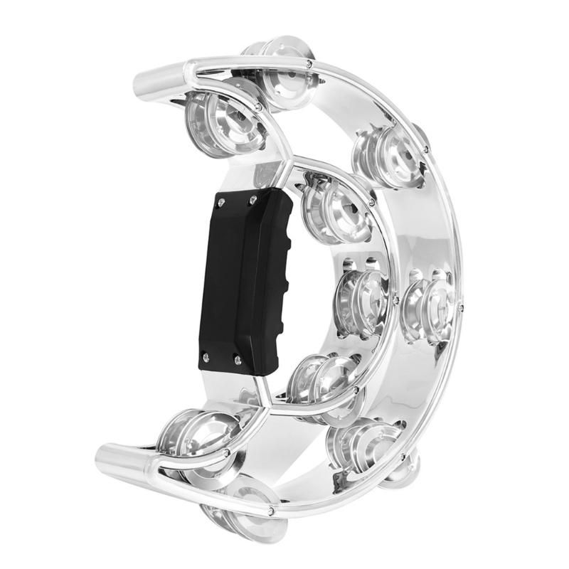 Tambourine Metal Jingles Hand Held Percussion Half-Moon Tambourine for Kid-Early Education,Adult,KTV,Party Entertainment