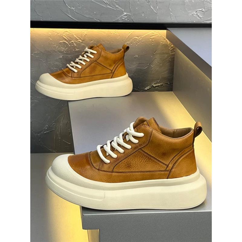 Autumn and Winter Velvet Retro Thick-soled Casual Leather Surface Lace-up Trendy Shoes Premium Sense Zmd