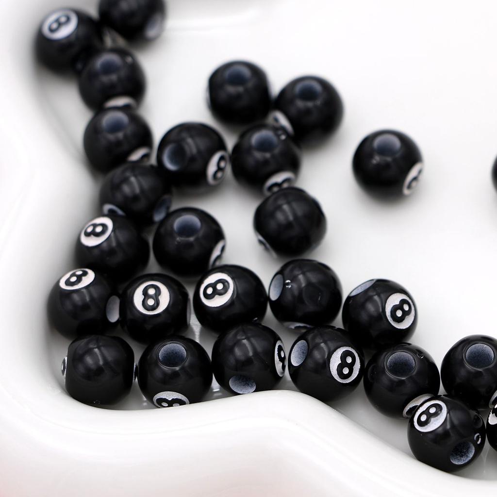30Pcs Billiard Design Beads Black Loose Beads For Jewelry Making Diy Handmade Bracelet Earrings Key Chain Accessories
