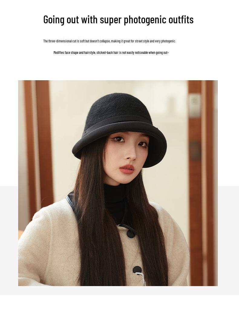 Pălărie de pescar din pâslă de lână pentru femei: Toamnă/Iarnă Stil Retro Francez Hepburn cu Fundă