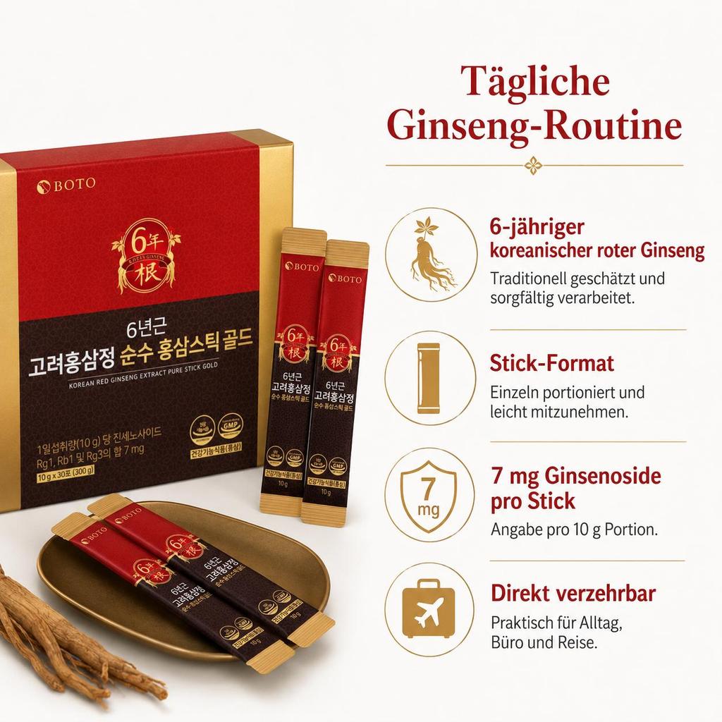 BOTO Korejský 6letý extrakt z červeného ženšenu Čistý tyčinka Gold 10g X 30 tyčinek/10g*100 tyčinek