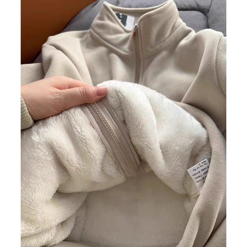 Women's Oversized Fleece-Lined Sweatshirt Jacket - New Winter Style, Lamb Fleece, Trendy Cardigan Top