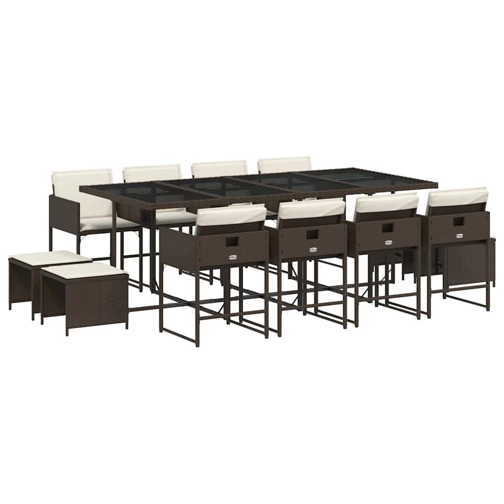 Vidaxl 13-Cz. Garden Furniture Set, Cushions, Brown, PE Rattan