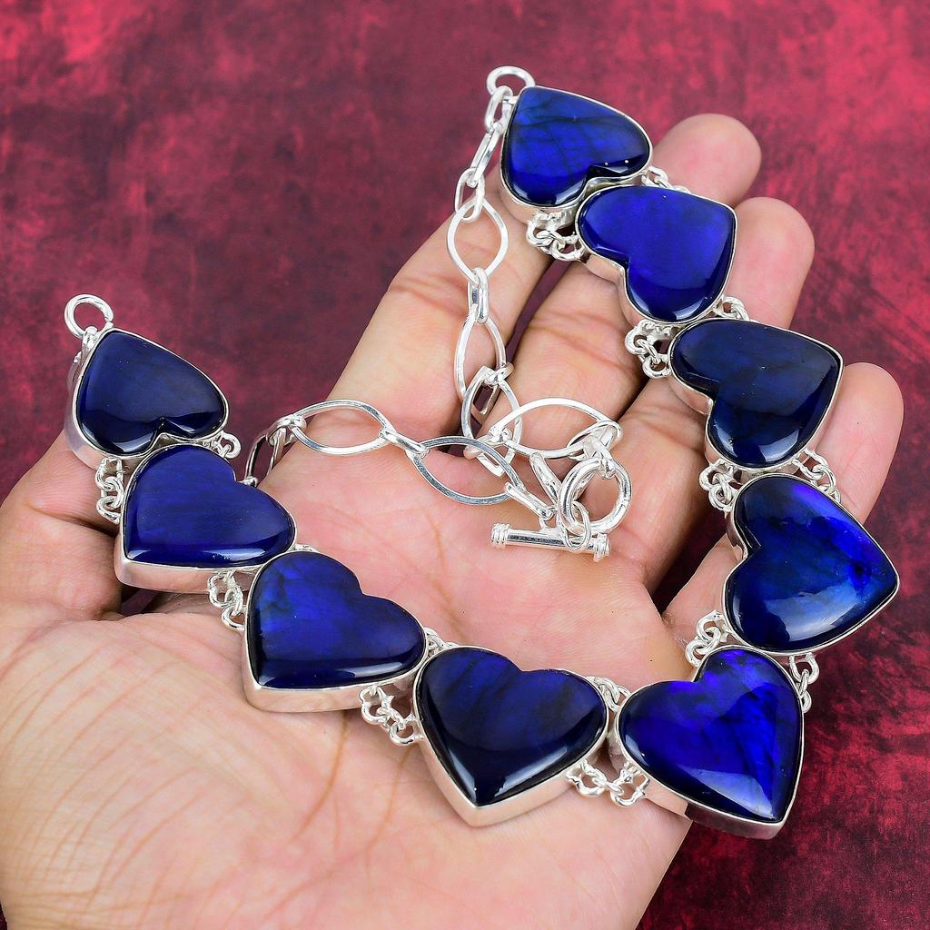 Blue Flash Labradorite Heart Shaped Necklace, 925 Solid Sterling Silver Gemstone Necklace, Handmade Dainty Jewelry