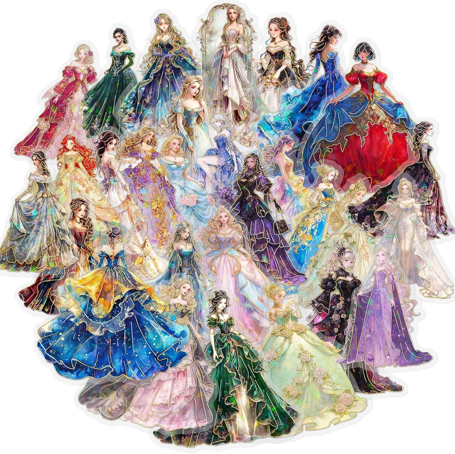 

Transparent Hologram Fairy Tale Princess Stickers 30 Sheets Glitter Scrapbook Diary Planner Art Projects