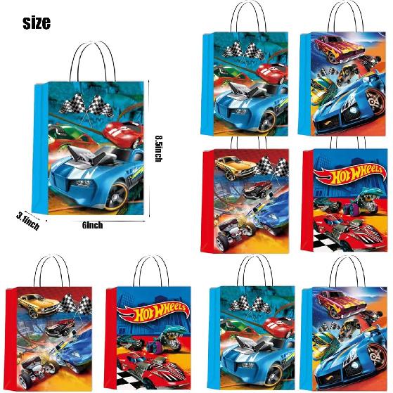 16Pcs Hot Car Happy Birthday Party Decoration Gift Bags Wheels Wild Wheels Race Car Candy Bags for Birthday 4 Styles Party Favors Gift Bags Party