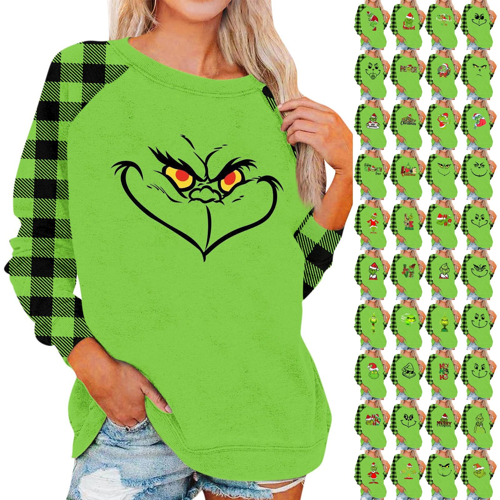 

Женский пуловер с рождественским принтом, блузка с круглым вырезом, заниженными плечами и длинными рукавами