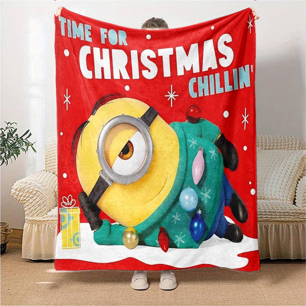 1Pc Christmas Minions Fabric Blanket Soft Throw Blanket For Home Bedroom Bed Sofa Travel Office Solid Christmas Blanket