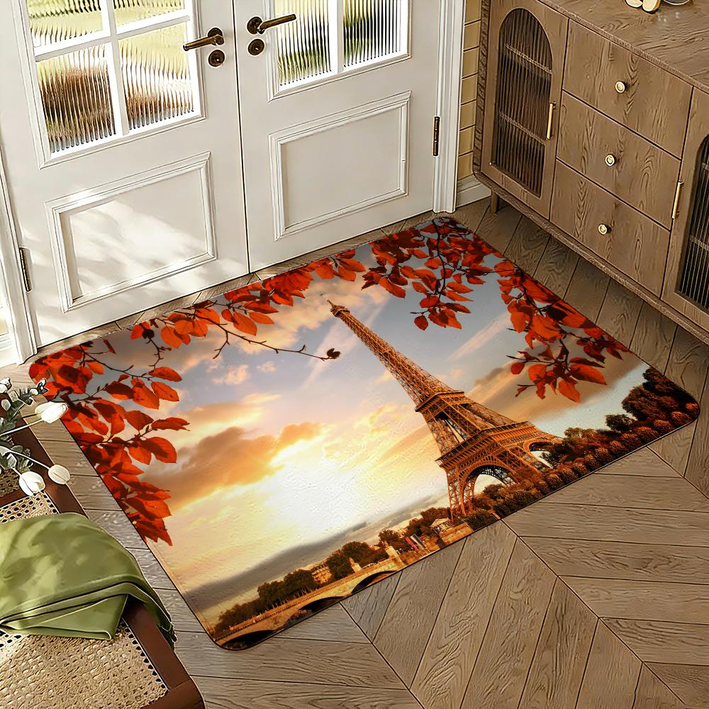 The Eiffel Tower Floor Mat Soft Thickened Absorbent Non-Slip Bedroom Living Room Door Mat Home Decor Flannel Rugs