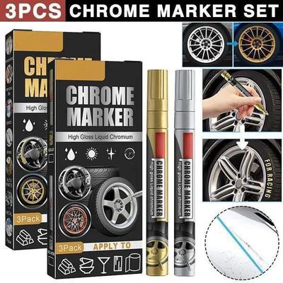 Set di pennarelli cromati a specchio liquido da 3 pezzi Set di penne per vernice per auto fai da te Penna per graffiti per pneumatici per auto LM