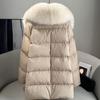 Faux Fox Fur Detachable Large Lapel Fur Down Jacket Women Winter Medium Long Loose White Goose Down Coats