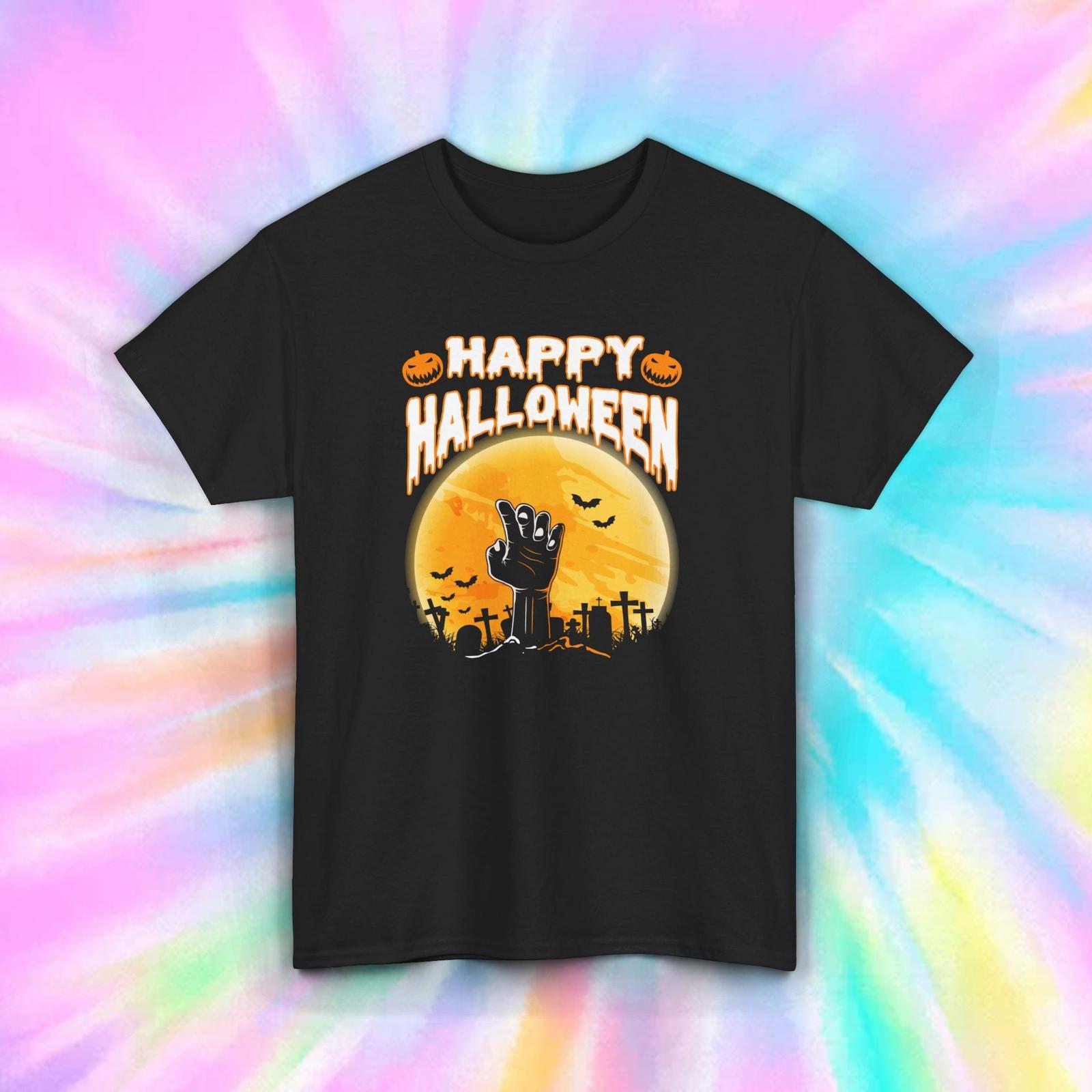 Happy Halloween Shirt | Spooky Graveyard Hand Graphic Tee | Trick or Treat Gift S