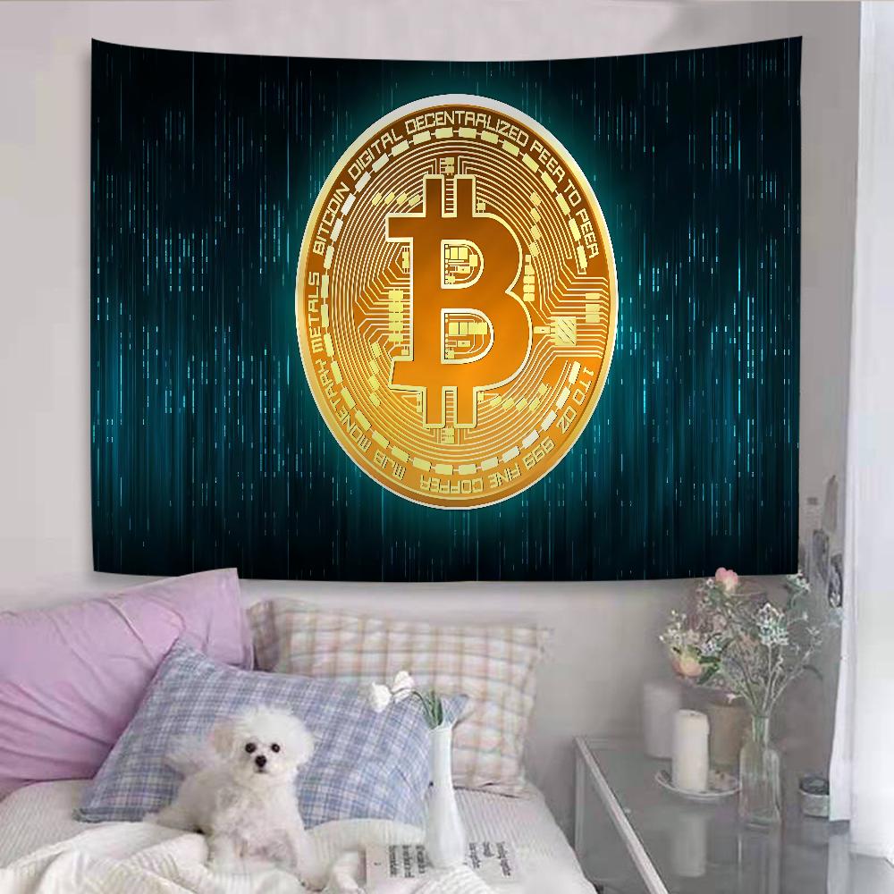 Virtual Currency Bitcoin Colorful Tapestry Wall Hanging Hippie Flower Wall Carpets Dorm Decor Wall Art Decor