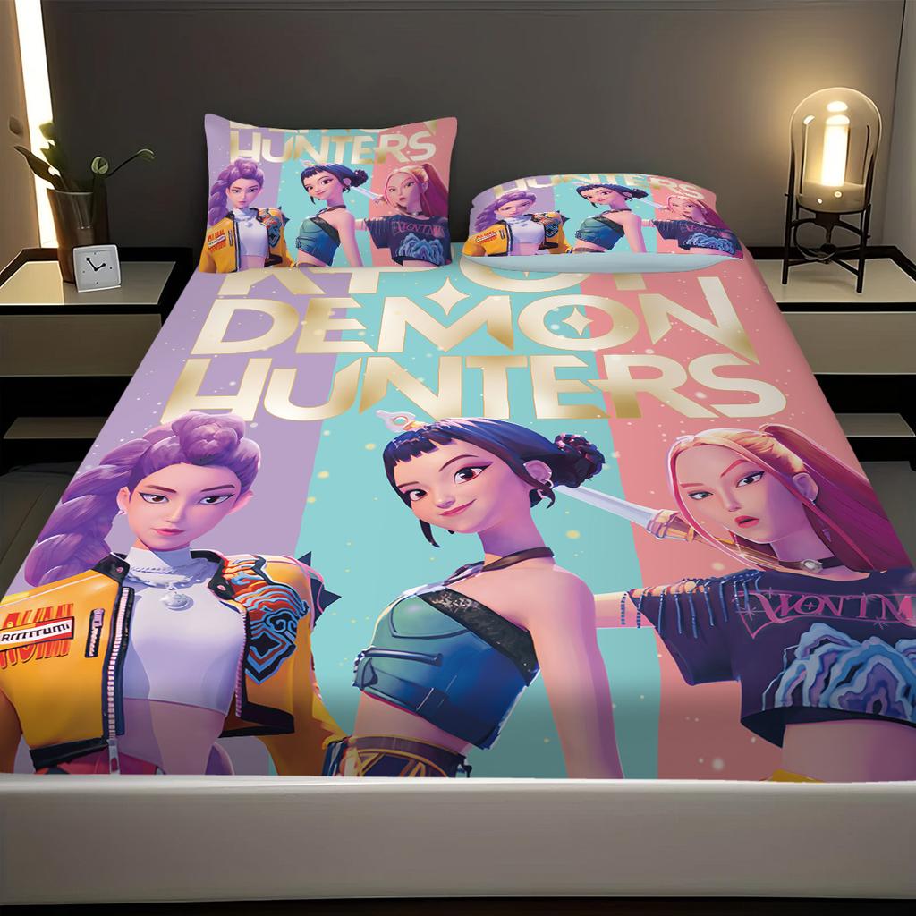 3pcs K-Pop Demon Hunters Printed Coreless Bed Sheet Set Multi Size Soft Bed Cover Bedroom Bedding Machine Washable